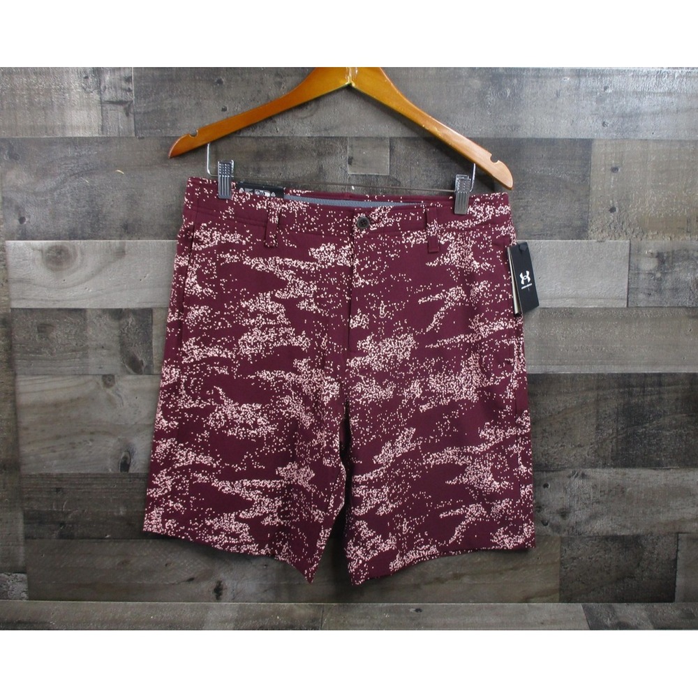 Under Armour Shorts Mens 32 Maroon Red UA Golf Printed Performance Stretch NEW